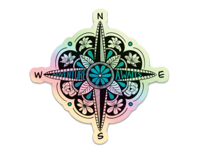 Adventure Awaits Compass - Holographic Sticker