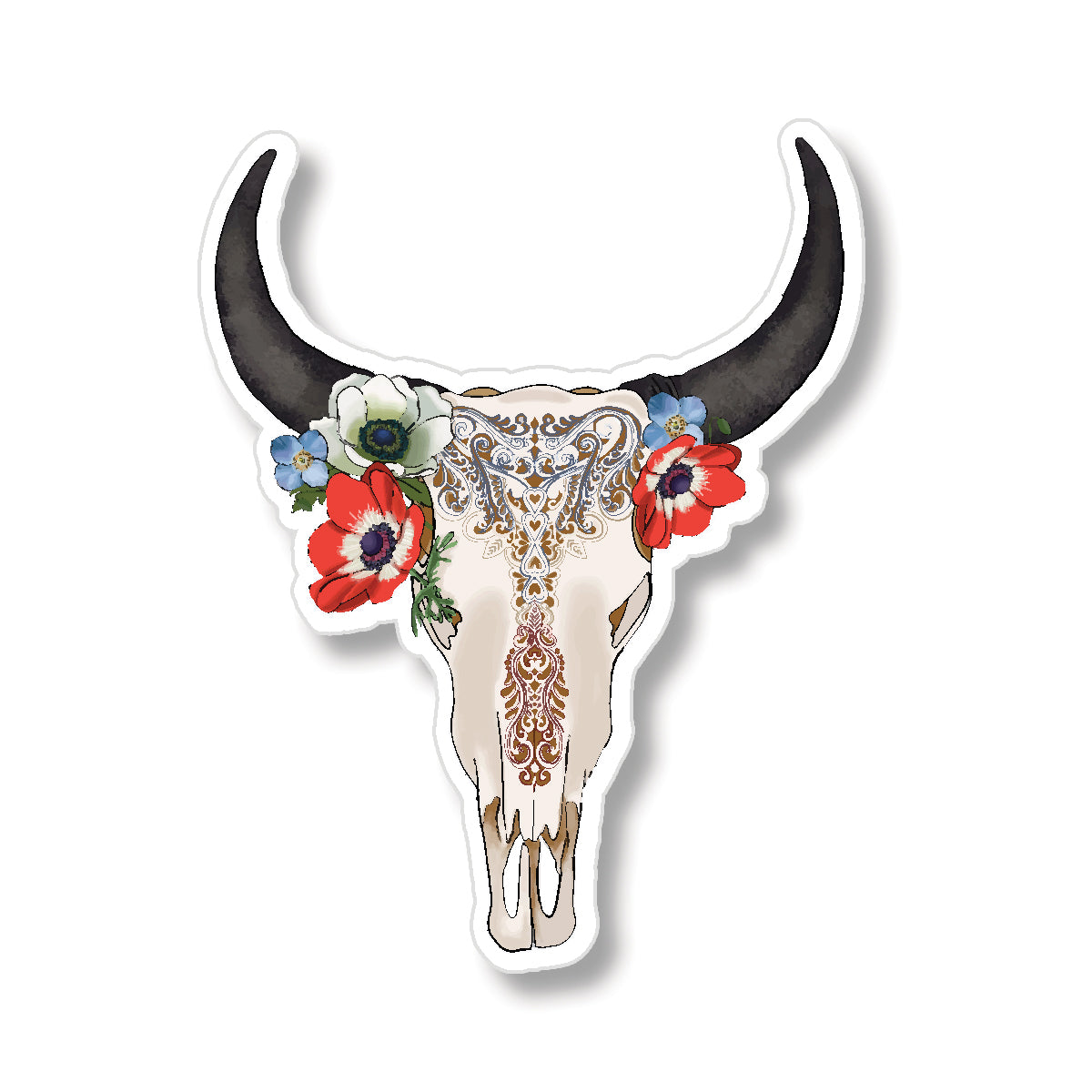 Floral Bull Skull Sticker