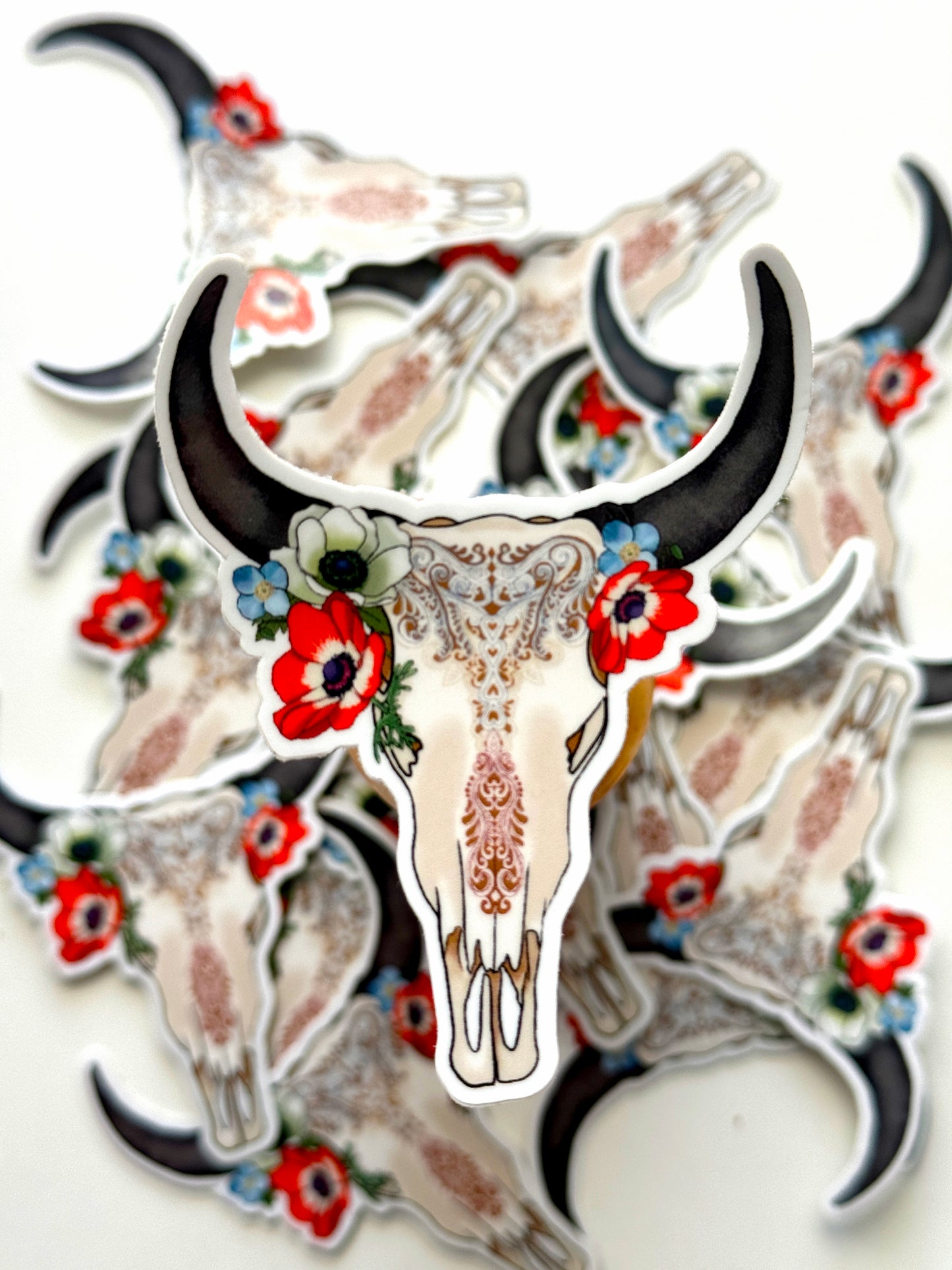 Floral Bull Skull Sticker