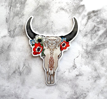 Floral Bull Skull Sticker