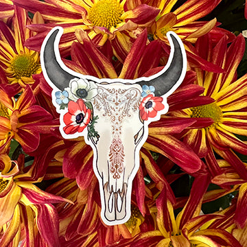 Floral Bull Skull Sticker