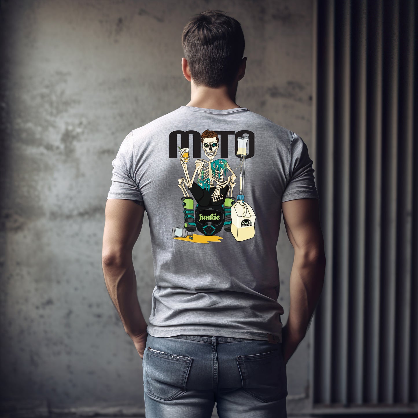 Male Modeling Moto Junkie Tshirt Sports Gray