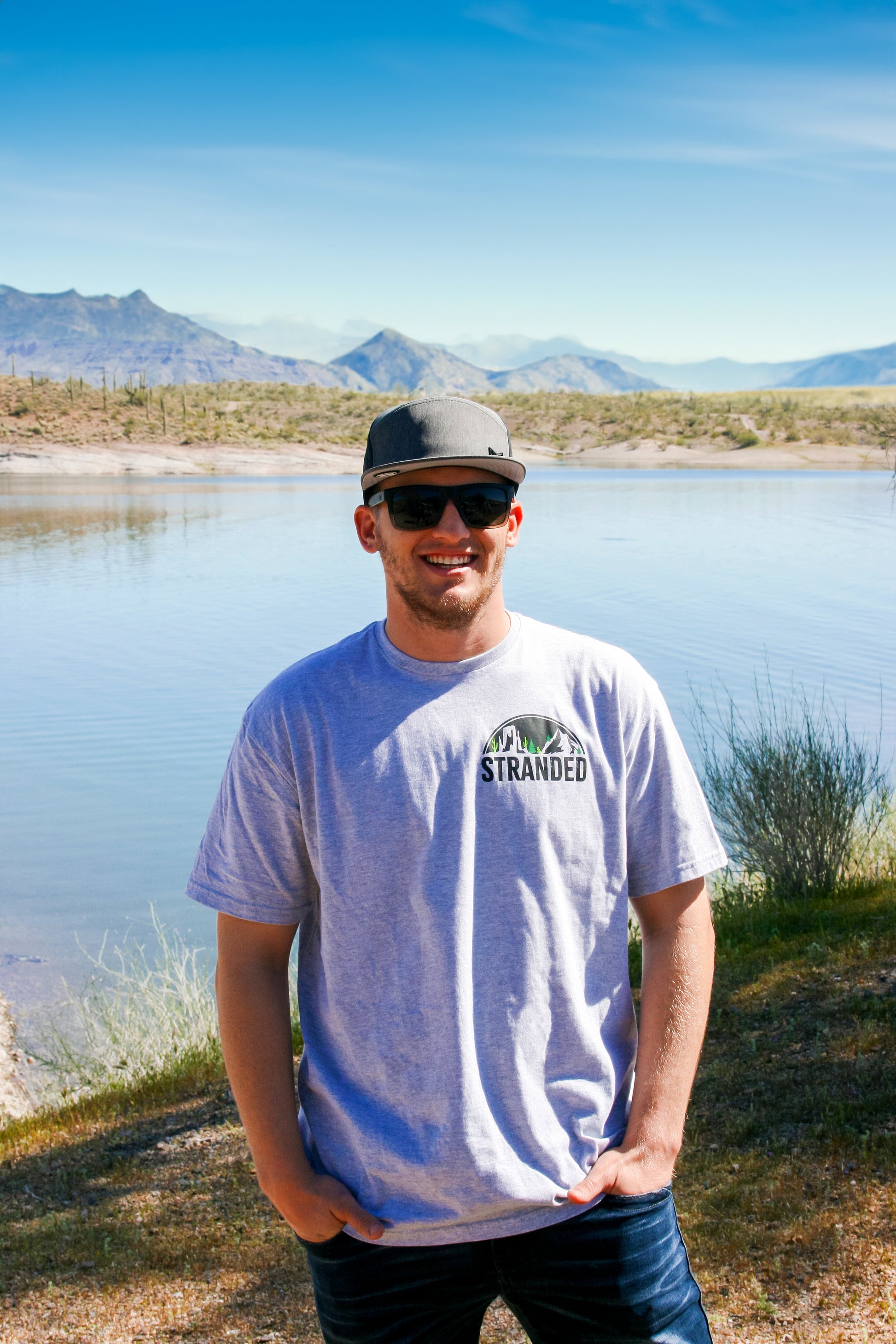 Man modeling Take a Hike tshirt