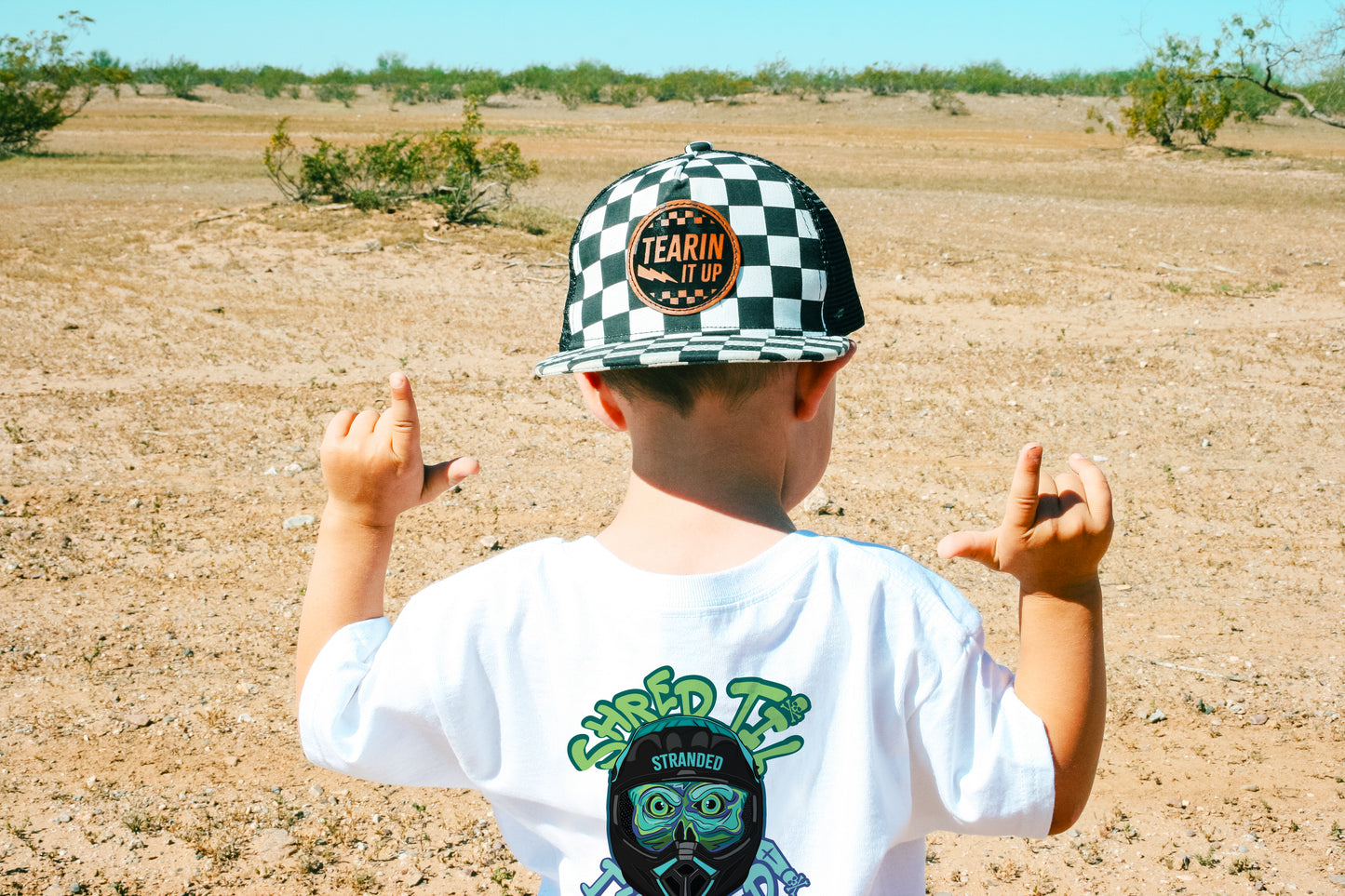 Youth Checkered Trucker Hat - Leather Patch